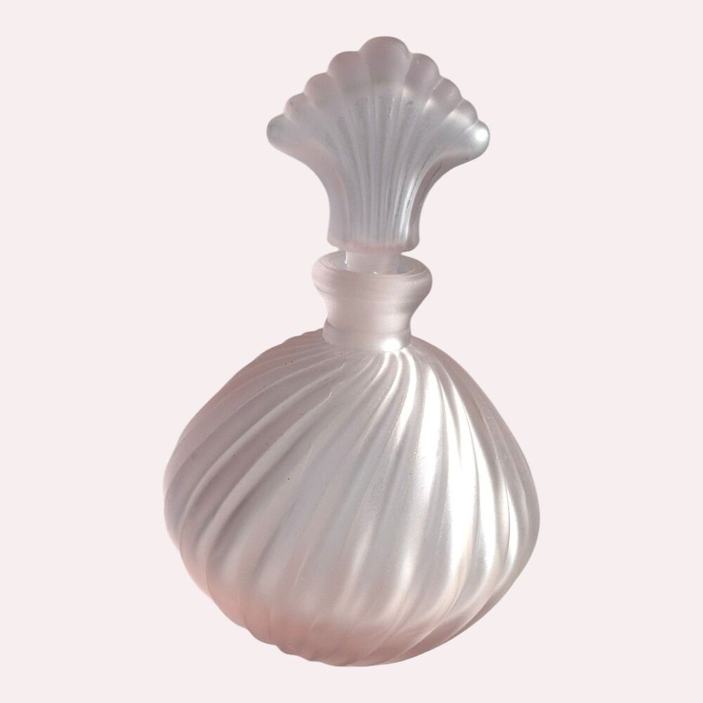 Vintage Pink Perfume Bottle Frosted Glass 5in